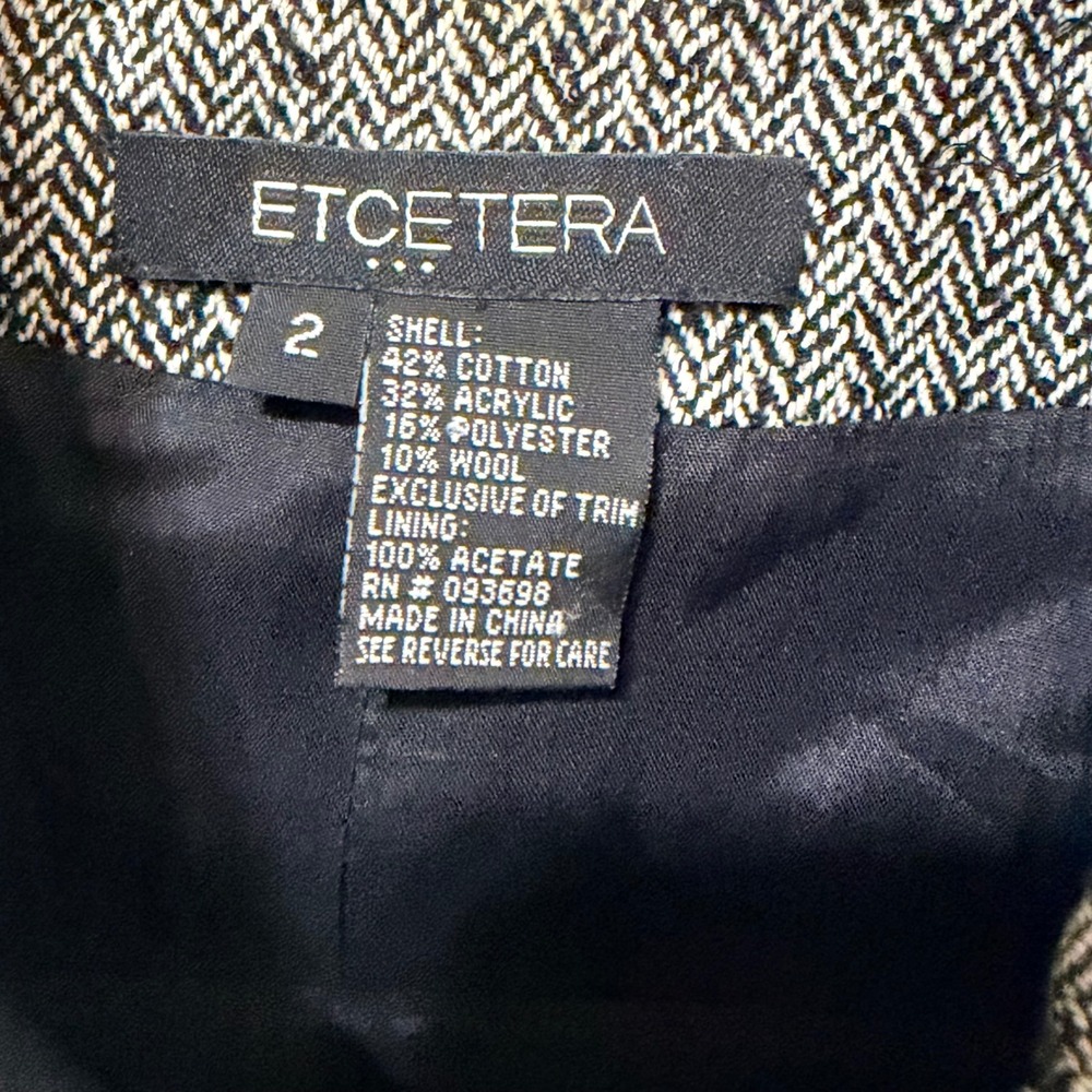 Etcetera Womens Herringbone Belted Blazer Jacket Black White Gray Size 2 - Picture 4 of 5